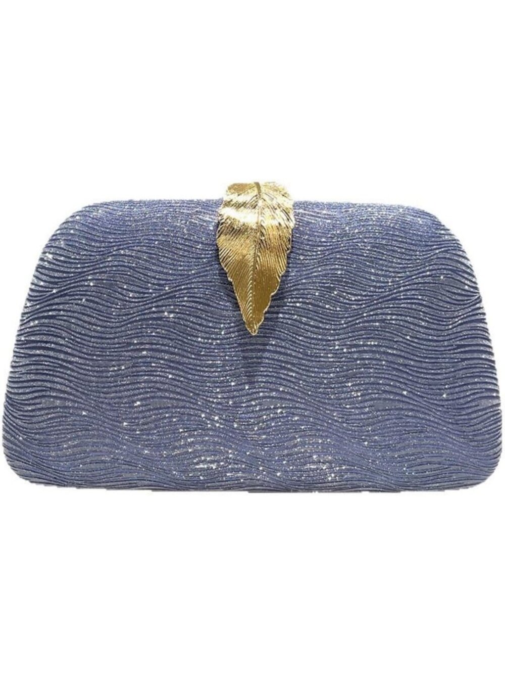 Women's Blue1 Elegant Clutch Purse Metallic Leaves Clasp Banquet Evening Bag
